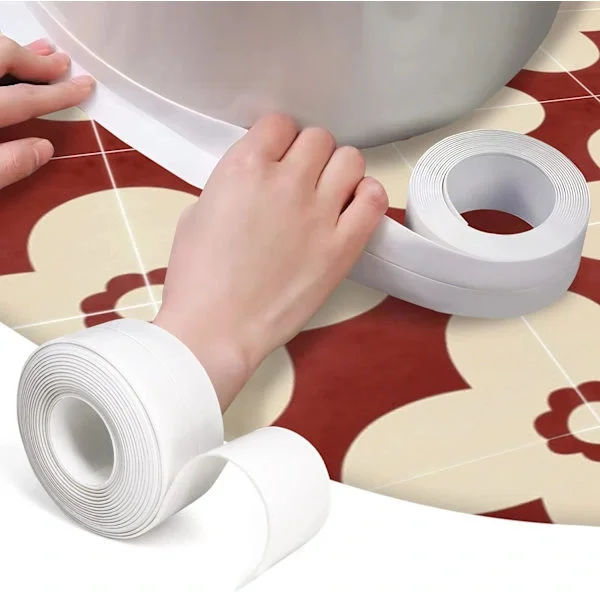 2-pack självhäftande tätningstejp flexibel PVC-foglist för diskbänk badrum badkar toalett vit