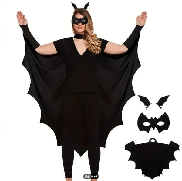 Premium Voksen Flagermuskappe Kostume Tilbehør - Sort Gotisk Vampyr Vinger Maskerade Halloween Fest Outfit Unisex Cosplay