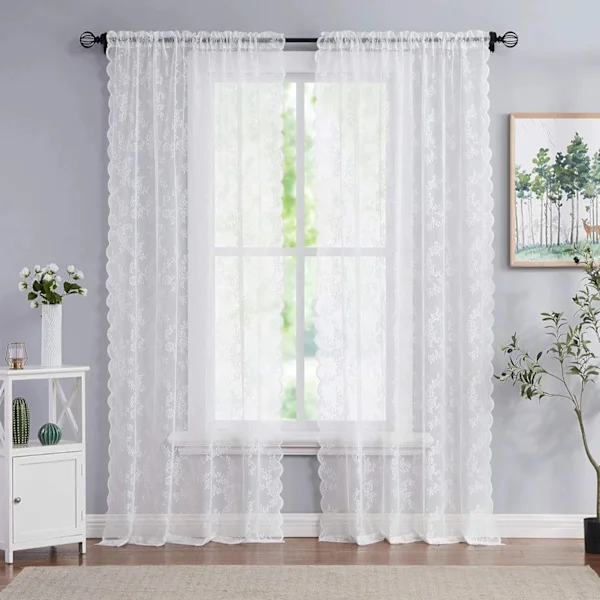 Norsunluunväriset läpikuultavat verhot 160 cm pitkät, 2 paneelin setti, pehmeät valoa suodattavat verhot olohuoneeseen ja makuuhuoneeseen, lehtiä, 2 