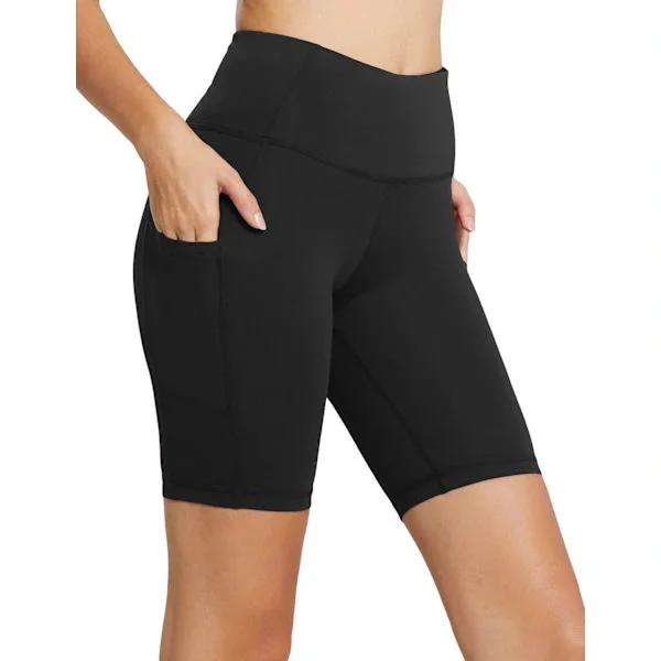 Women's High Waisted Biker Shorts Workout Yoga Running Spandex Shorts with Side Pockets (M Black)