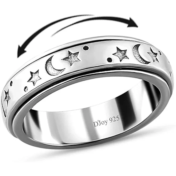 925 Sterling Sølv Fidget Ring Spinner Ring Måne Stjerne Angst Ring for Kvinner Menn Platinabelagt Smykker Bursdagsgaver til Kvinner