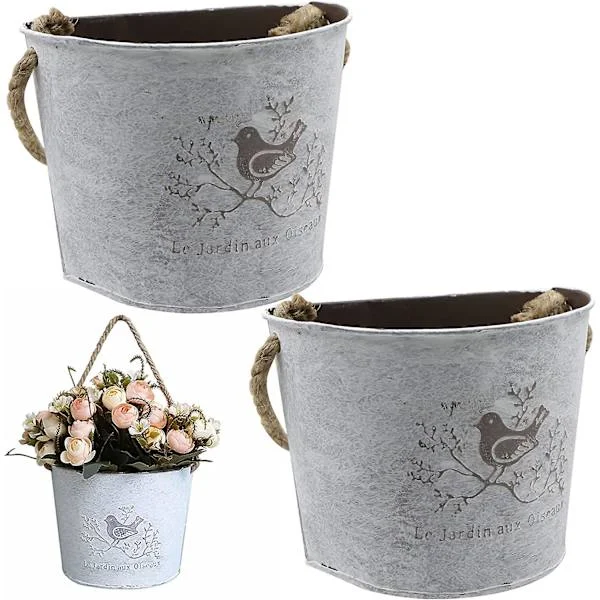 Hängande blomkrukor - Halvcirkelformade galvaniserade väggvaser inomhus och utomhus väggdekoration för bondgård trädgård örter suckulenter