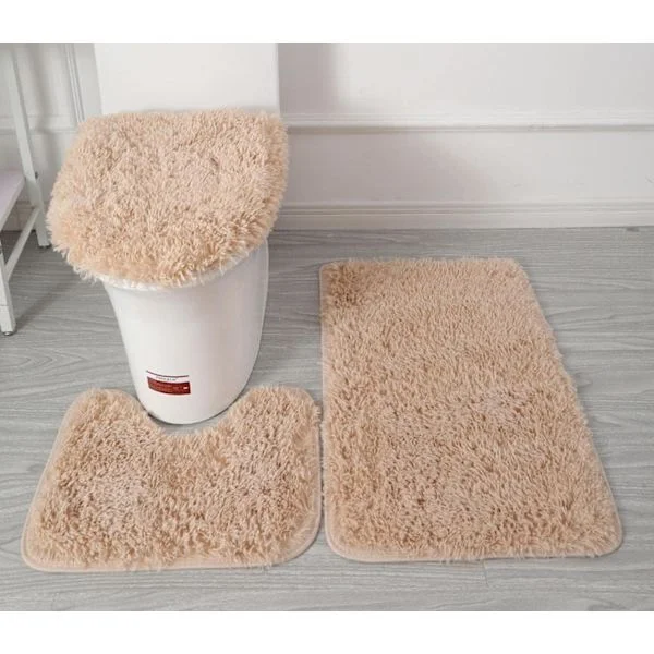 Soft Microfiber Bathroom Rugs, 3-Piece Set, Bath Mat + Contour Rug + Toilet Lid Cover, Non-Slip Bathroom Mats with PVC Dotted Flannel Backing