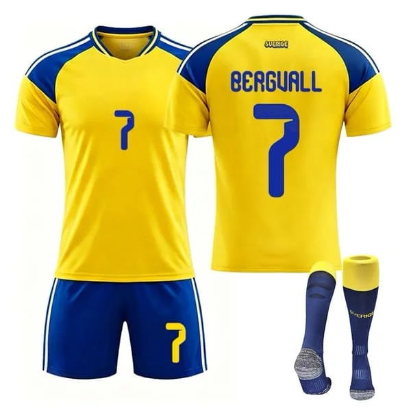 2026 VM Sverige fotballdrakter Barn og voksne hjemme nr. 7 Bergvall