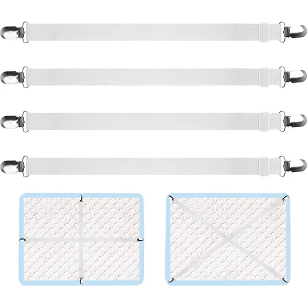 Adjustable Sheet Straps (70 cm to 230 cm) - (White, 4-pack)