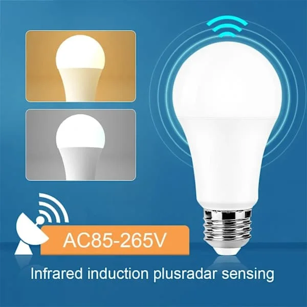 LED Sensor Radar Pære – 6-20W smart E27 bevægelsessensor automatisk tænd/sluk – Vælg styrke & farve
