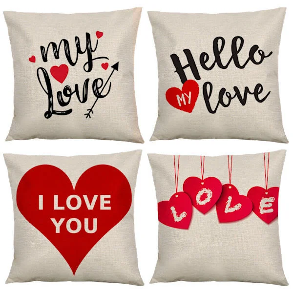4 pcs Valentine's Day Pillow Covers Decorative Sofa Throw Pillows Cases Home Decor