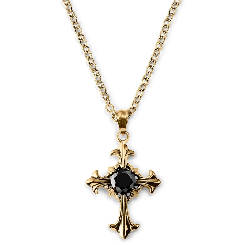 Collar de cruz gótica dorado para hombres - Collares acero
