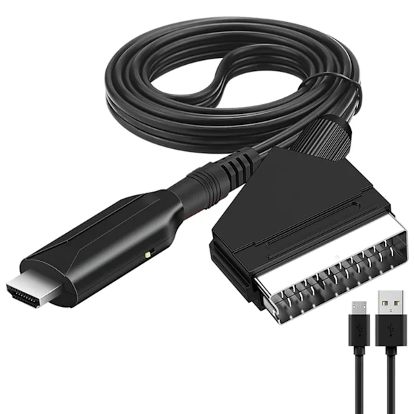 1080P SCART til HDMI-kompatibel konverteringsadapter, SCART-indgang til HDMI-kompatibel udgang Video Audio Converter-kabel