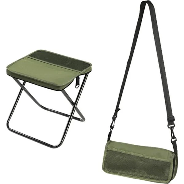 Camping krakk - Sammenleggbar krakk for ryggsekker - Sammenleggbar krakk med oppbevaring - Bærbar balkongkrakk - Sammenleggbar krakk (grønn, 26 x 24 x