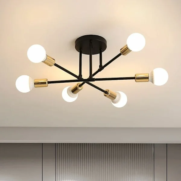 Moderne taklampe, vintage med 6 lamper, industriell lysekrone E27 taklampe for kjøkken, stue, soverom, Indo
