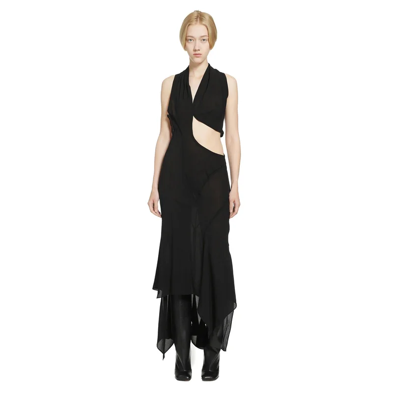 Cut-out V-neck Dress In Silk Chiffon