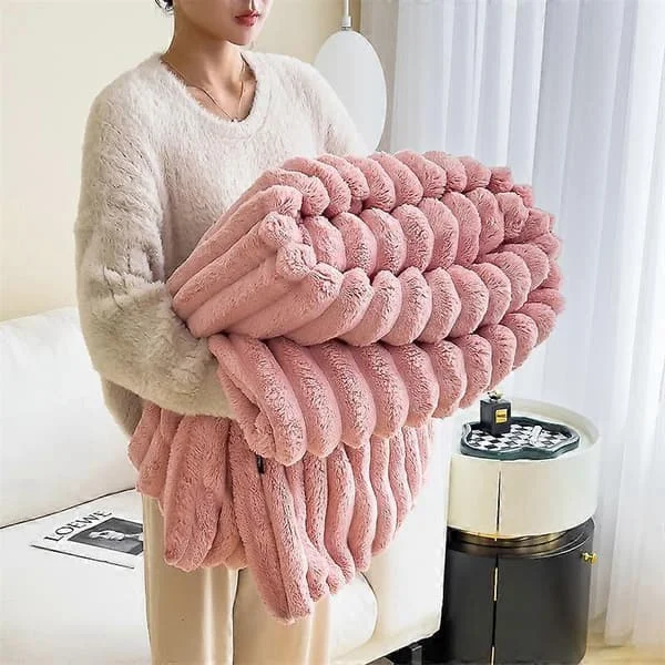 Snuggle Sac Mysig -peitto, pörröinen fleecepeitto, peitto sohvalle, sängylle, leposohvalle, lämmin ja pehmeä peitto raidallisella kuviolla, harmaa/