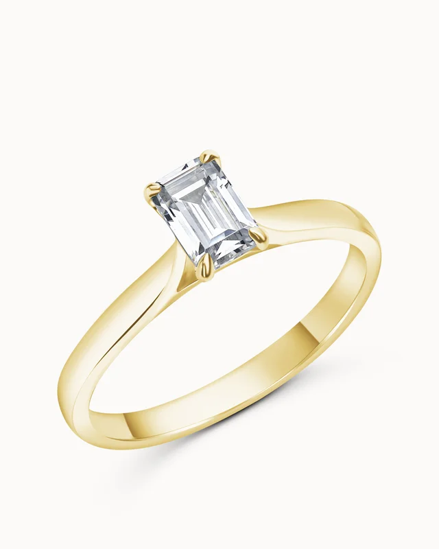 Solitaire Ring Andrea 18K Geel Goud 0.3 Karaat Natuurlijke Diamant - Smaragd Geslepen Diamant - Verlovingsringen & Trouwringen van Vanbruun