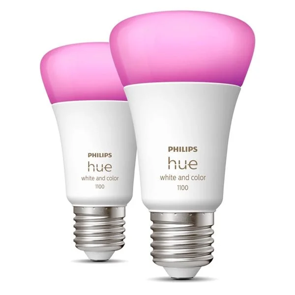 Philips Hue White And Color LED E27 A60 2000K-6500K +16 millioner farger 1100lm 9W 2-pk