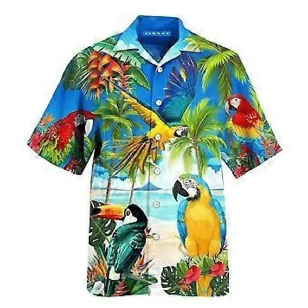 Sommer Hawaiisk skjorte Levende T-skjorte Retro skjorte Strand Papegøye Trykk Kort Erme Mann Camisa Ferie Casua