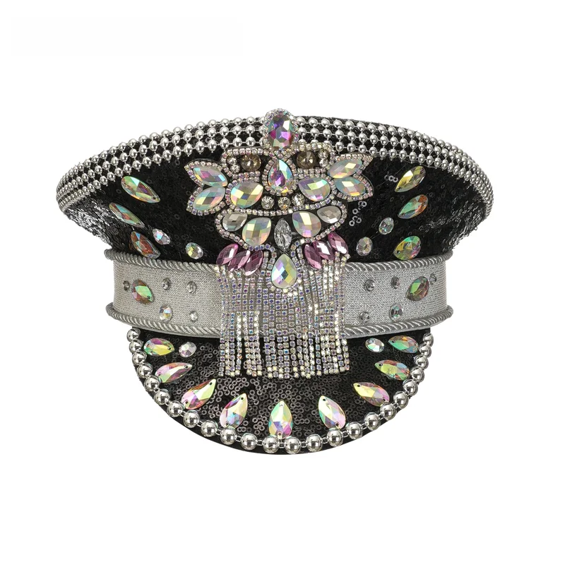 AliExpress - Chapeaux de fête à paillettes pour hommes et femmes, chapeau de capitaine militaire, casquettes Steampunk, brûlant, festival Mucis