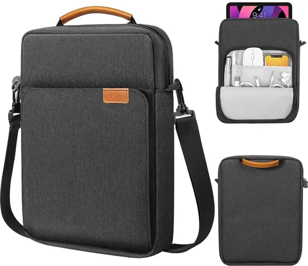Laptopfodralväska med vattenavvisande Oxford-tyg, extra fickor och axelrem, för 9-11 tums surfplatta, laptop, resor och pendling, svartgrå