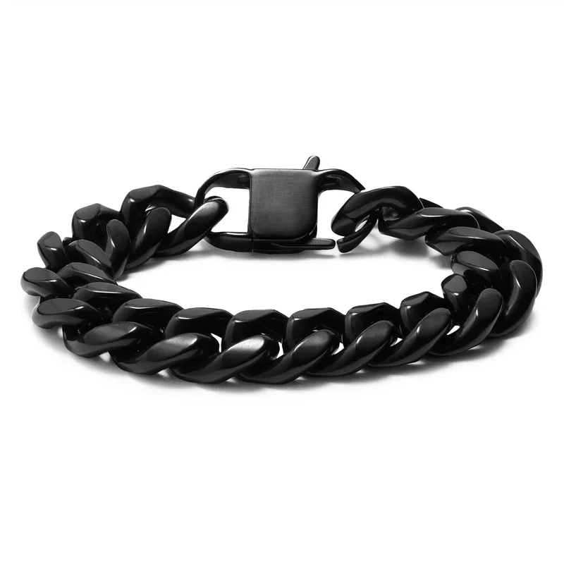 16 mm Black Steel Chain Bracelet for Men - Steel bracelets