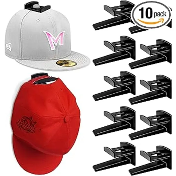 Hattehylle for vegg (10-pakning) - Hattehylle for baseballcaps, selvklebende