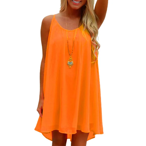 Sommerkjole til kvinder ærmeløs Casual Swing Strand Sommerkjole orange