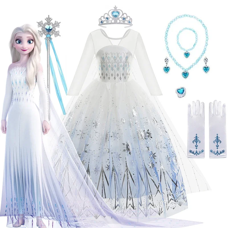 AliExpress - Disney Frozen Prinses Elsa Met Cape Jurk Voor Meisje Witte Lange Mouwen Kanten Jurk Feestelijke Party Frozen Sneeuwkoningin Jurk 1-12Yrs