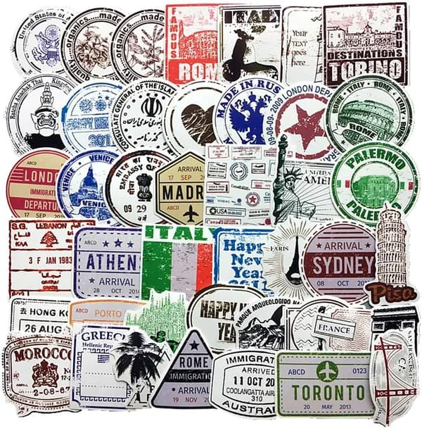 Vintage Reise Poststempel Klistremerke Pakke med 60 ark Klistremerker Koffert