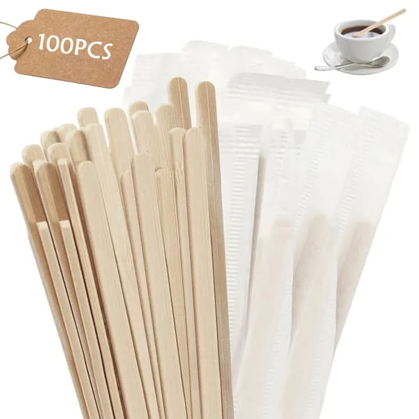 100 st kaffepinnar, 14 cm långa träpinnar för kaffe