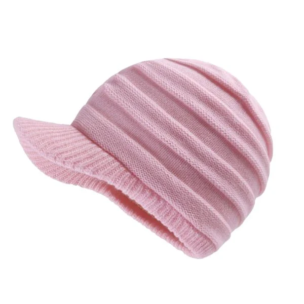 Unisex Winter Hats with Visor Warm Ski Hat - Pink - Striped Stylish