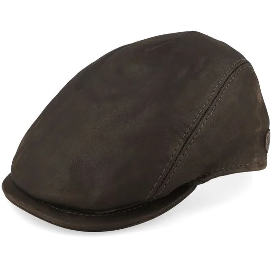 MJM Hats - Brun porkpie Caps - Bang 32 Leather Brown Flat Cap @ Hatstore