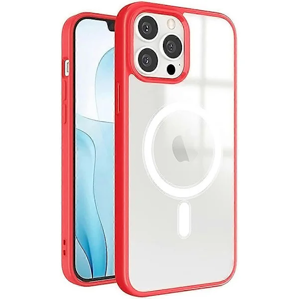 Magnetic Case, Compatible with MagSafe, Ultra-Thin Hard PC Case with Soft TPU Edges, Protective Case for iPhone 13 Pro, Red