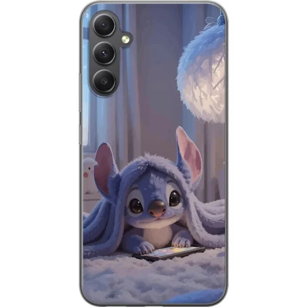 Kompatibelt Mobildeksel til Samsung Galaxy A16 5G Stitch under teppe kveldslys koselig blå design med varme lekenhet og drømmende følelse