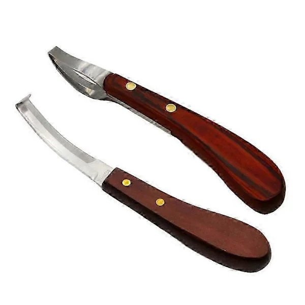 2 stk Hesteklovsløjfe Hovkniv Trimmerblad Får Kvæg Hovkniv Dobbeltsidet Saks Skærer Træhåndtag Rustfrit Stål