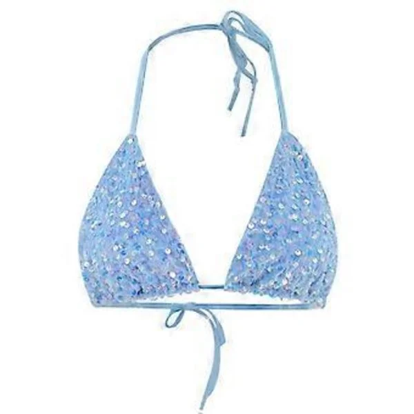 Dame Pailletter Glimmer Glitter Tank Top Sexet V-hals Rygløs Kæde Halter Crop Top Party Bluser Clubwear Blå