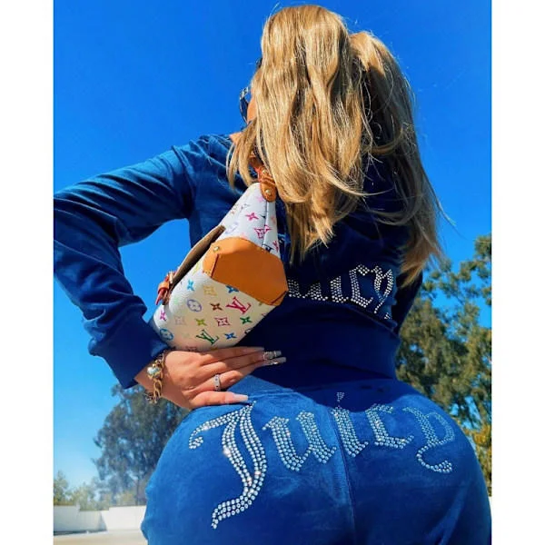 Fløyels Juicy Couture-joggedress for kvinner, todelt, blå, XXL