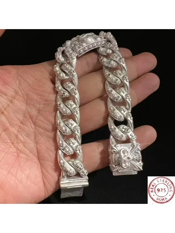 AliExpress - S925 Vintage Chinesischer Stil Tibetisches Silber Totenkopf-Armband, Hip-Hop Personalisierter Schmuck, Modisches Geschenk für Männer & 