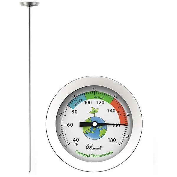 Komposttermometer - Rustfrit skive termometer til kompost i hjemmet og haven - 54mm Dia C og F skive, 500mm temperaturføler Cisea kompost
