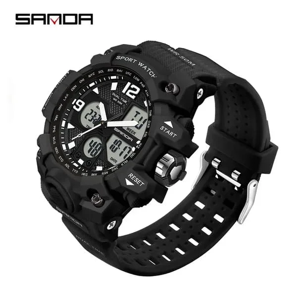 SANDA Military Watches for Men, White Sports Watch LED Digital 50M Waterproof Watch, Multifunctional Men's Watch Relogio Masculino