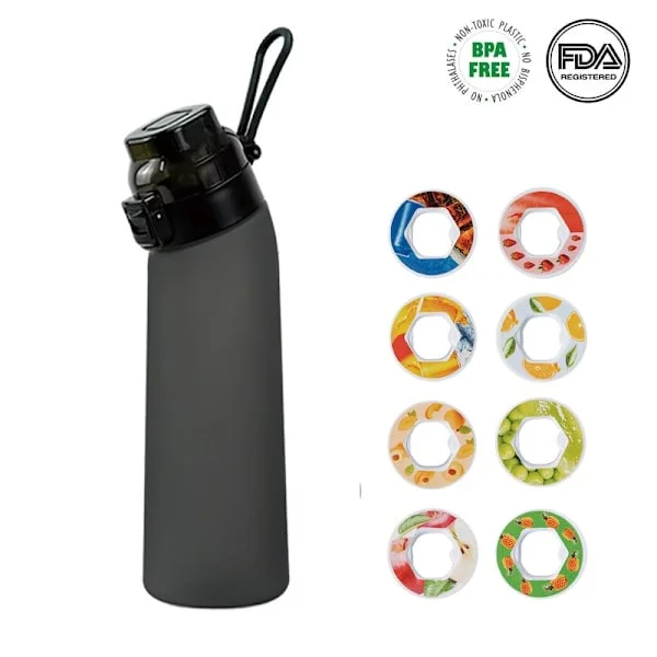 Air Up Vannflaske 700ml Svart, 8 Smakskapsler Sukkerfritt Aromatisk Drikkesystem med Sugerør