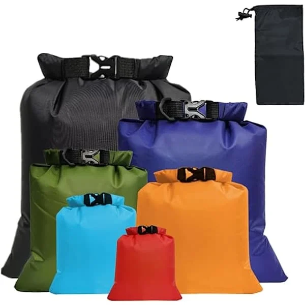 Vanntett tørrsekksett med 6, lett tørrsekk kanosekker vanntett bag for kajakkpadling rafting båtliv fotturer camping reise backpacking