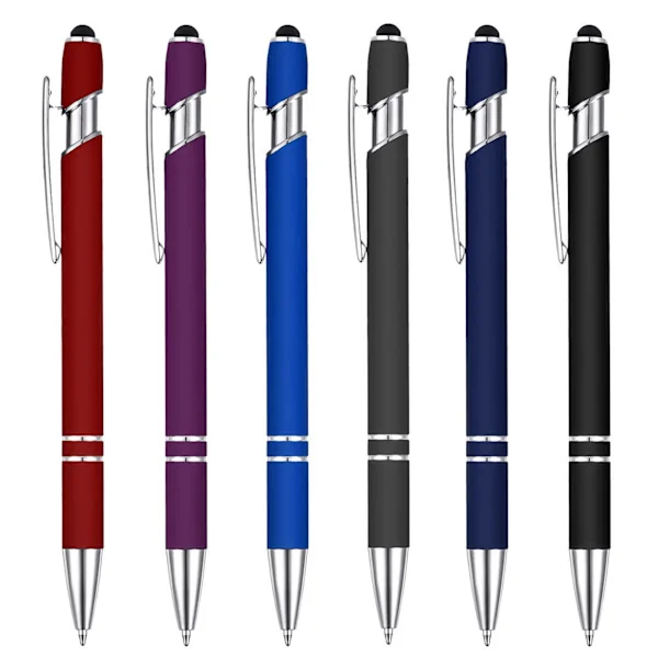 6 stk kuglepenne med stylusspids, 0,5 mm sort blæk metalpen styluspen 2 i 1 stylus kuglepen, indtrækkelige kuglepenne gave