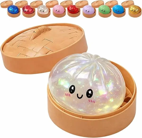 Glitter Dumpling, Glitter Dumpling Squishy with Box, Dumpling Sensory Squeeze Toy for Stress Relief