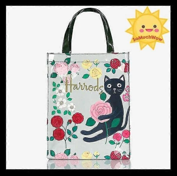 Harrods London Pvc Reusable Shopping Bag Waterproof Eco Tote Shopper Floral Cat Large