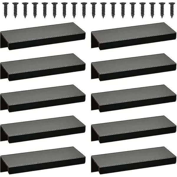 10 stk kjøkkenskap skuffehåndtak, buede skuffehåndtak dørhåndtak, skjulte skaphåndtak garderobehåndtak (128 mm, svart)