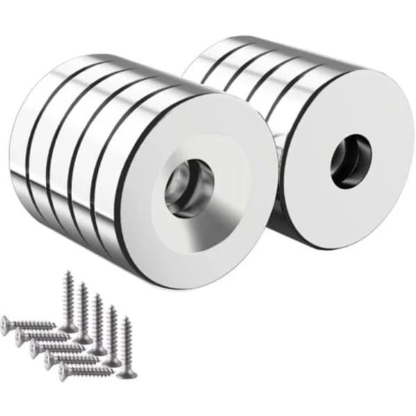 10 stk. Skruefeste Magnet, 20x4 mm Rund Magnet med Hull N52 Kraftige Magneter 8kg Magnet Hull for Magnetisk Tavle Kjøkken Verktøy DIY