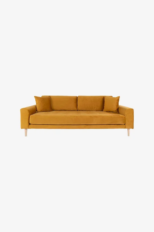 House Nordic - Soffa 3-sits Lido. Sammet med ben i naturfärg - Gul - 3-sits-soffor - Från Homeroom
