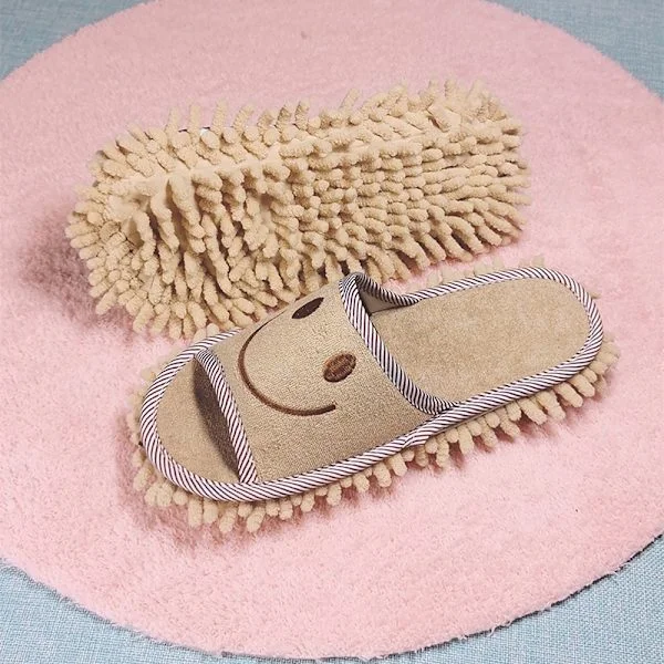 Smile Face Mopping Tøfler Vaskbar Rengøring Gulv Støv Sli Beige
