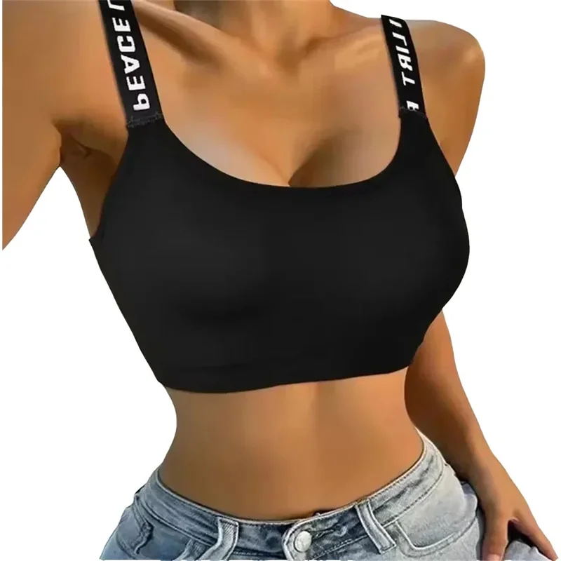 AliExpress - Sportunterwäsche für Damen, Yoga, Fitness, nahtloses Crop-Top, breite Träger mit Schriftzug, bequeme Workout-Activewear, Rücken ohne 