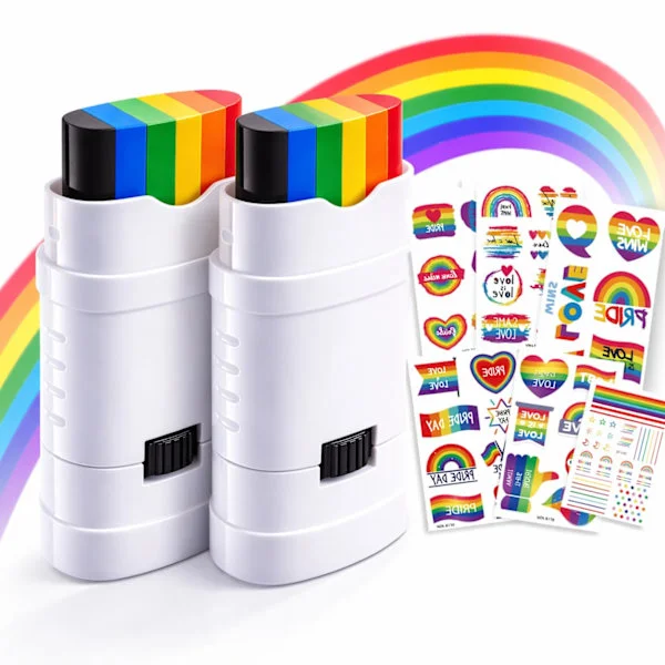 Pride ansiktsmalingstift for voksne – 2 stk. Twist-Up regnbue ansiktsmaling, stor kapasitet LGBTQ+ parade sminke, enkel å påføre festival kroppsmaling