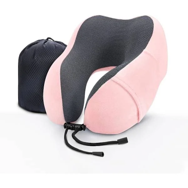 Reisepute Nakkepute Memory Foam Myk Komfort og Støtte Reisefly Nakkeputer, U-formet Pute for Søvn Rosa